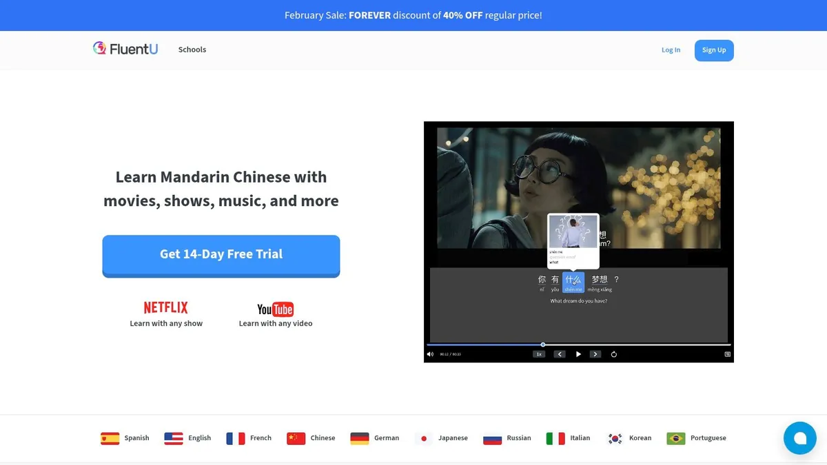 FluentU homepage: learn Mandarin Chinese with movies, shows, music and more