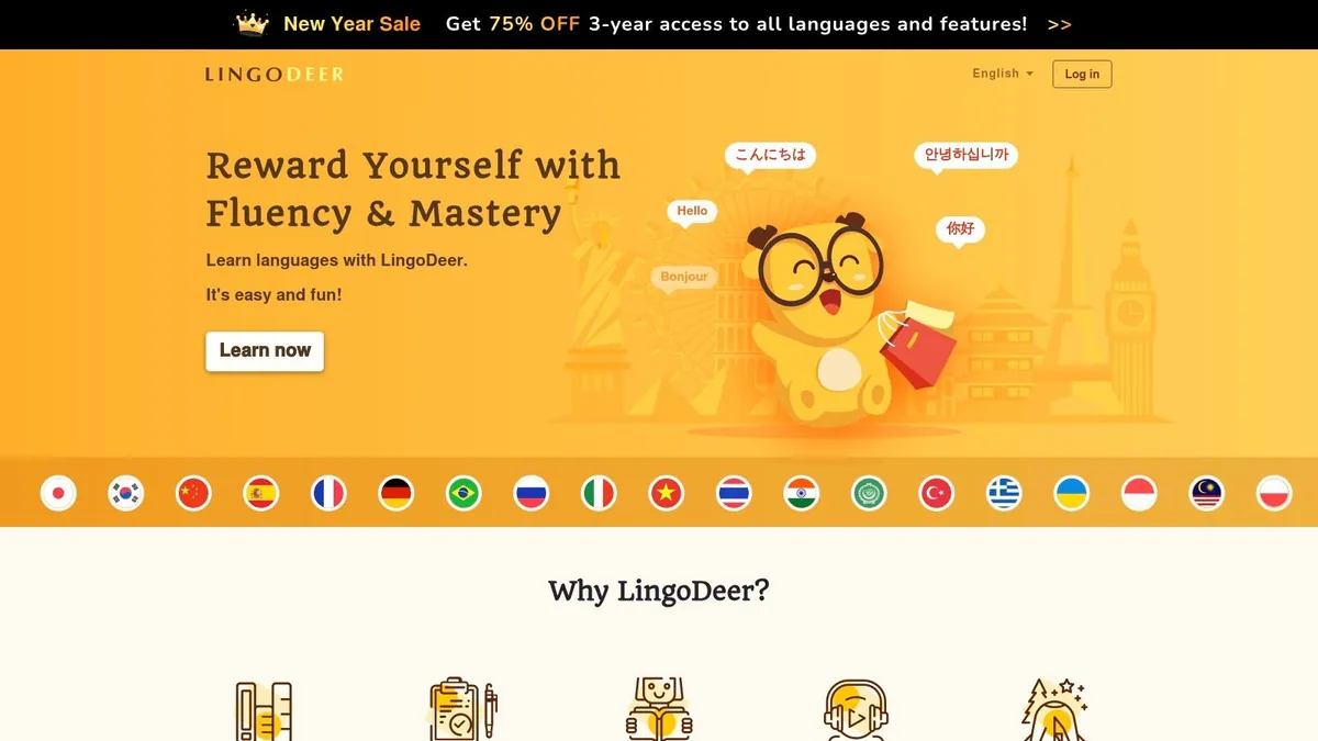 LingoDeer homepage: reward yourself with fluency and mastery