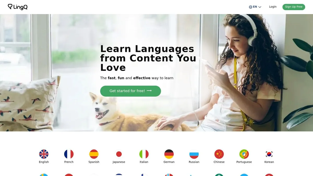 LingQ homepage: learn languages from content you love