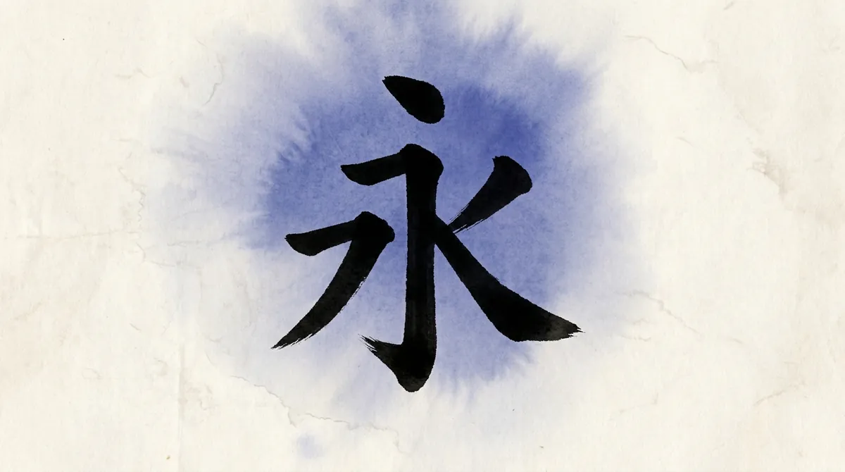 The character 永 (yǒng, eternal) in black brush calligraphy, traditionally used to teach the eight basic strokes