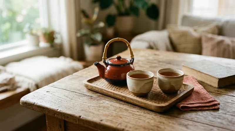 Two cups of tea and a teapot side by side on a tray