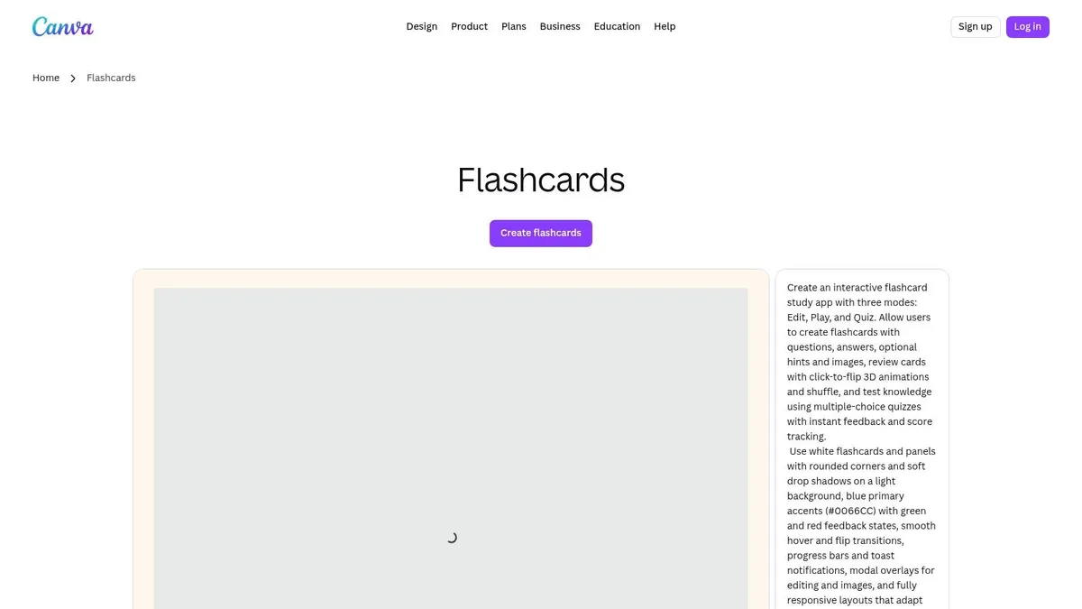 Canva's flashcard maker page