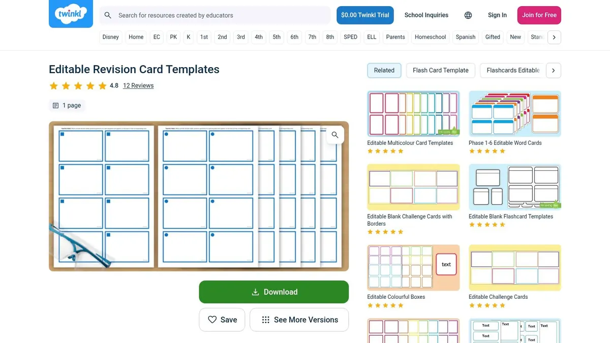 Twinkl editable revision card templates