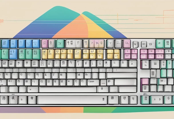 A computer keyboard with Chinese keyboard pinyin input method, displaying various Chinese characters on the screen