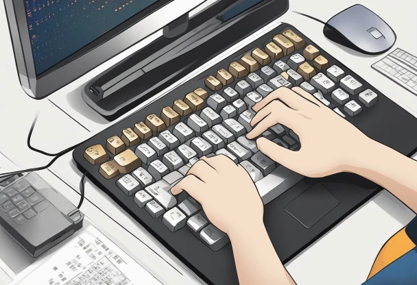 A person typing Chinese keyboard characters using Pinyin on a computer keyboard